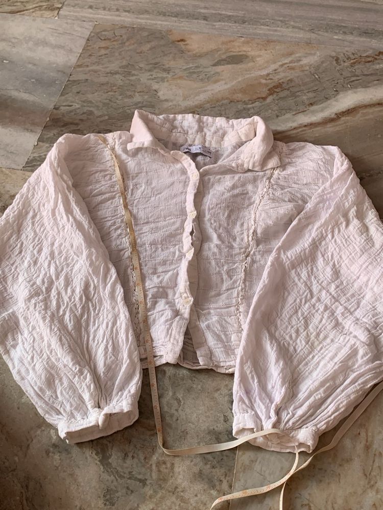 White Textured Crop Top