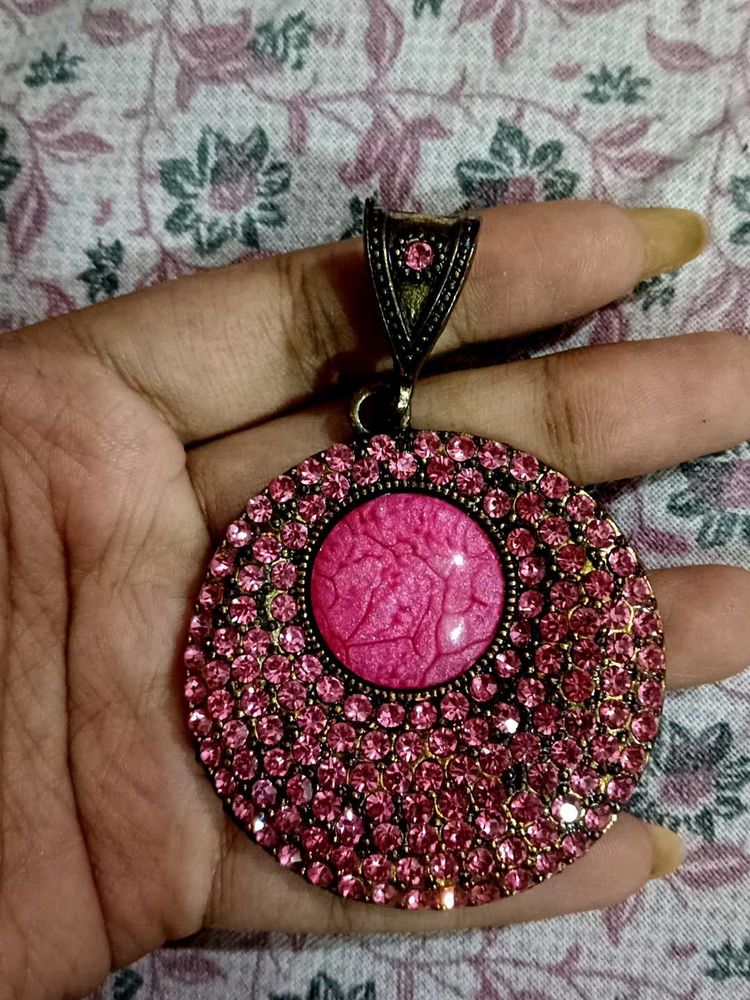 Sparkling Pink Round Pendant Necklace