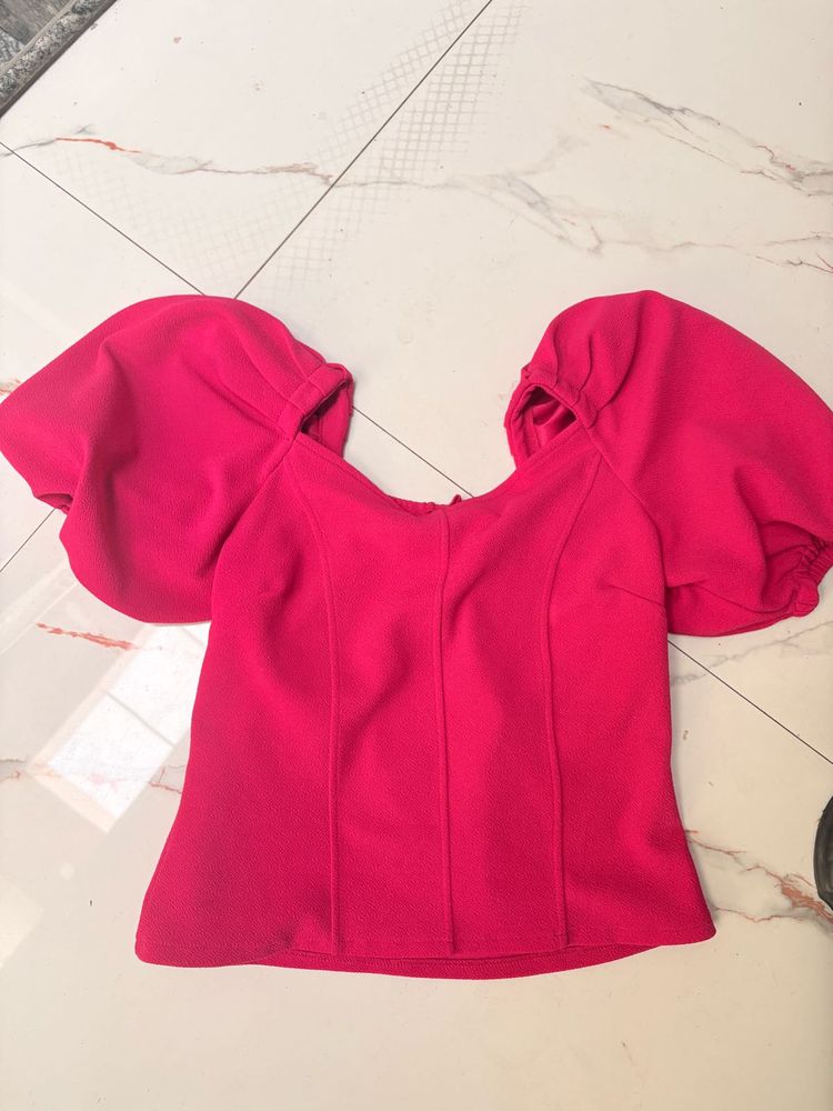 Hot Pink Puff Sleeve Top