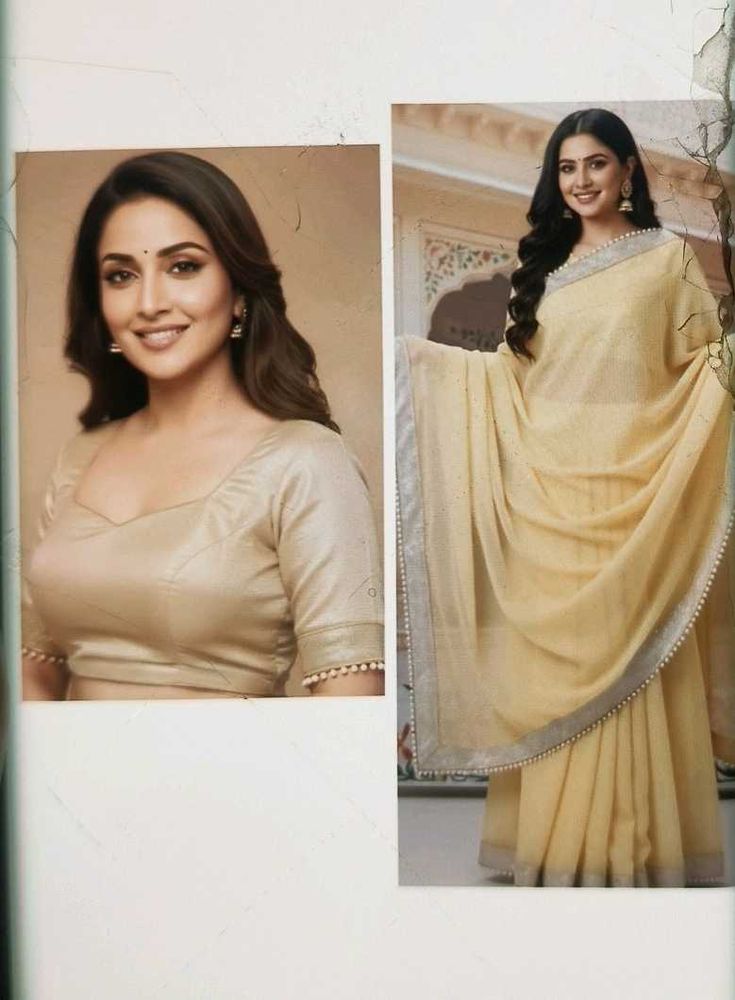 moti work yellow Saree with Embellished Border