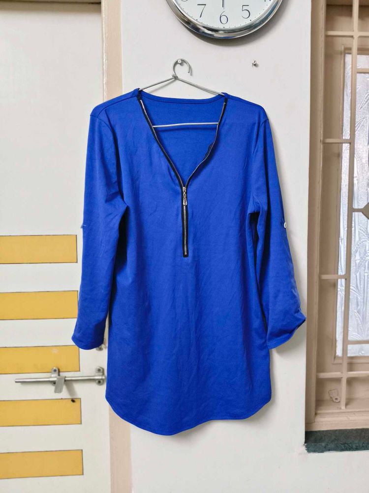 Stylish Blue Tunic with Zipper Detail