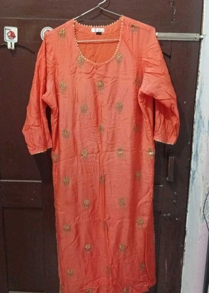 Orange Embroidered Kurta