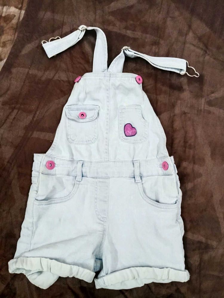 Girl's Denim Pinafore Overalls with Heart Detail