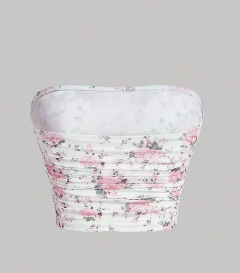 Floral Print Ruched Tube Top