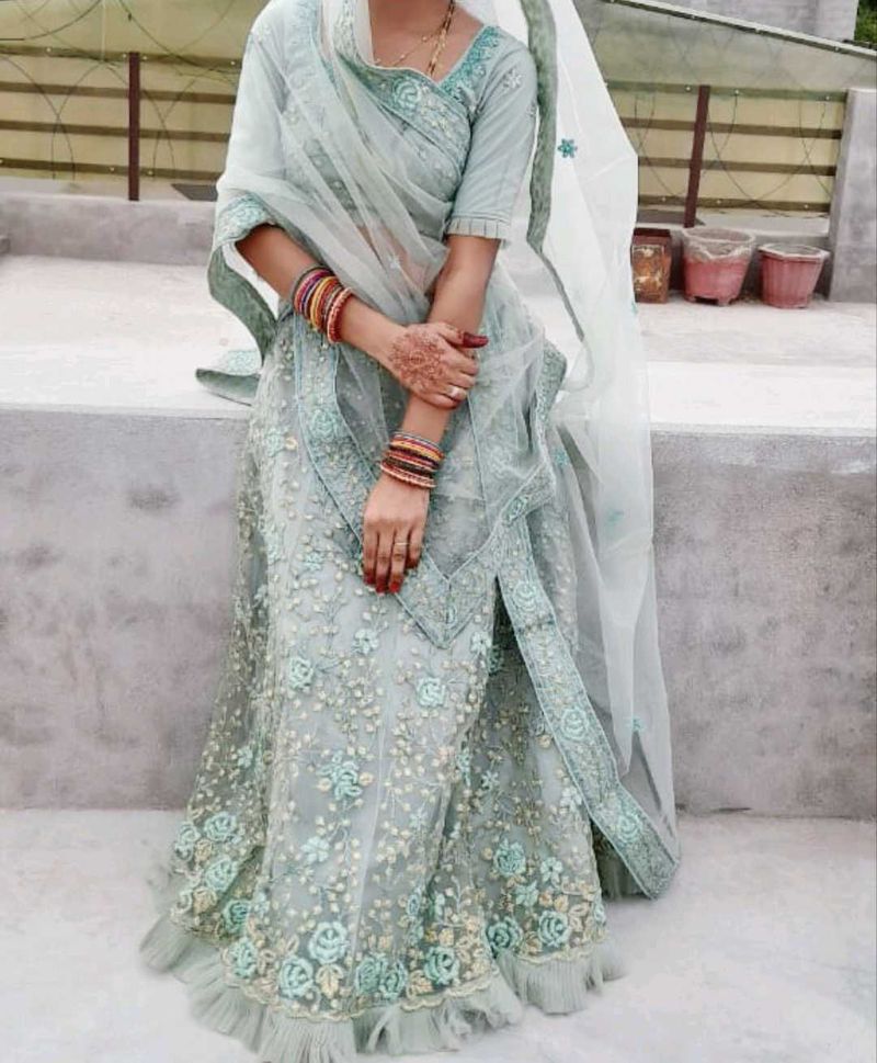 Embellished Mint Green Lehenga Choli Set