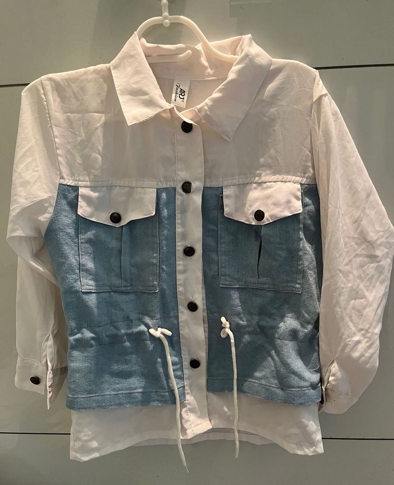 White and Denim Two-Tone Top