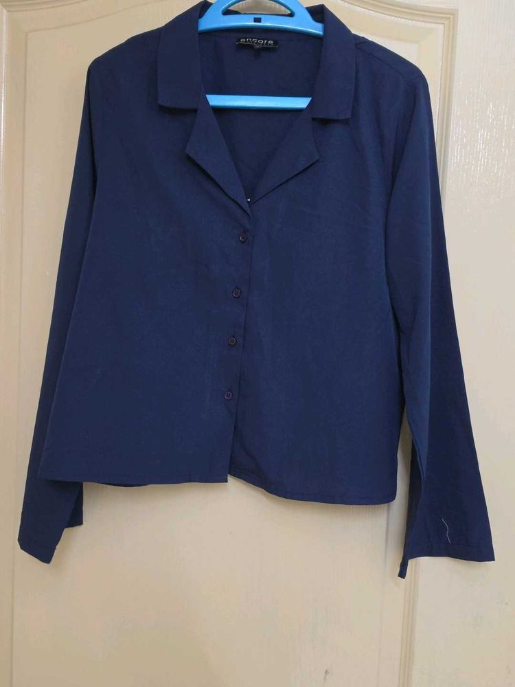 Chic Navy Blue Button-Up Top