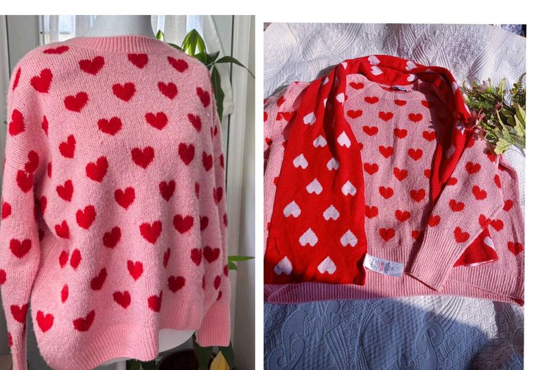 Pink Heart Sweater with scarf