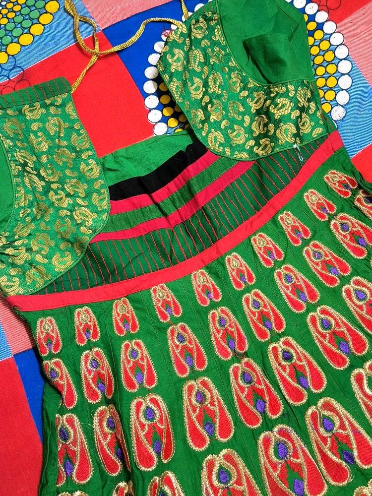 Green Embroidered Lehenga Choli Set