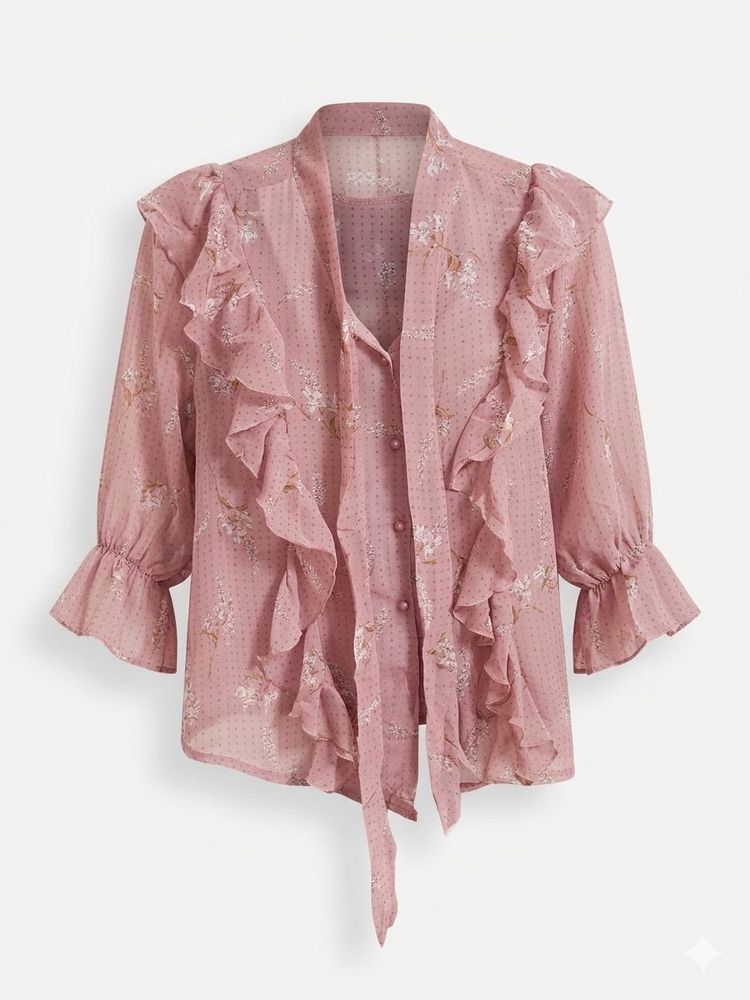 Chic Pink Floral Ruffle Blouse