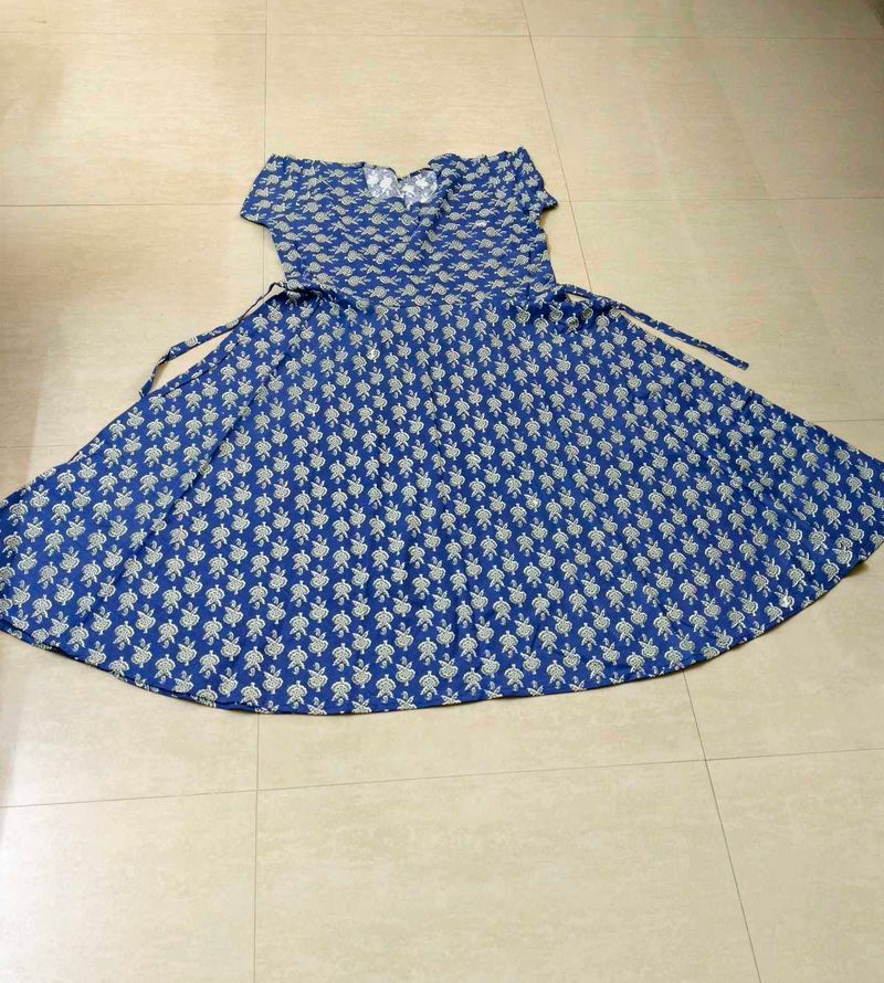 Blue Printed Ethnic Gown 📍Free Delivery