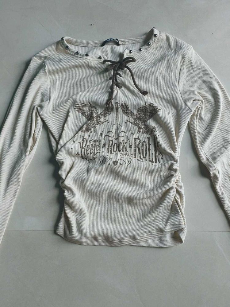 Rock &amp; Roll Graphic Lace-Up y2k Top