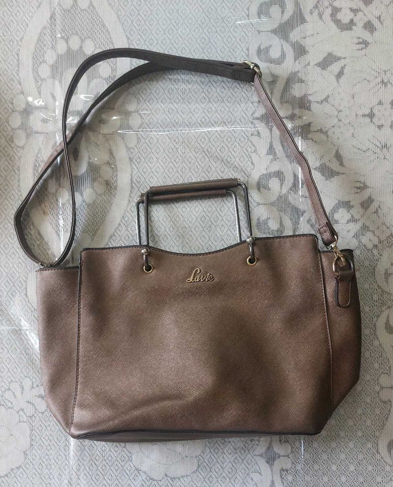 Chic Bronze Textured Handbag with Dual Straps