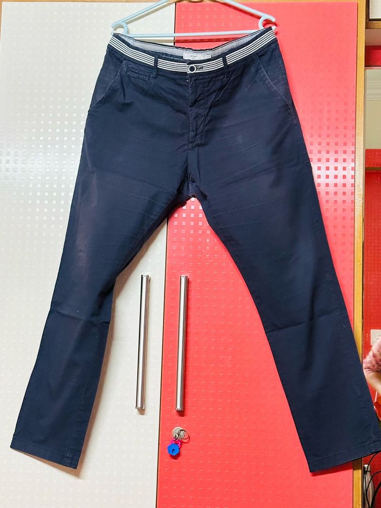 Classic Navy Chinos with Striped Belt