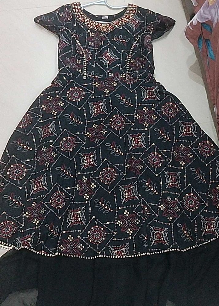 Elegant Black Frock with Embellished Neckline