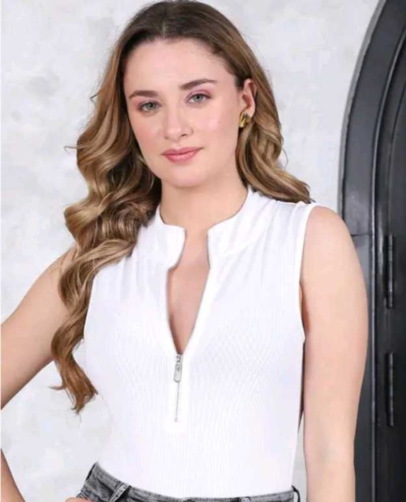 Shein Sleeveless Ribbed Leotard Top With Zip