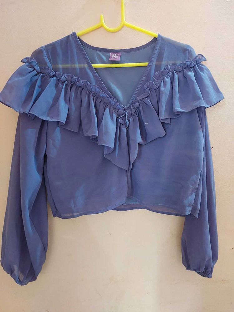 Chic Blue Ruffle Crop Top