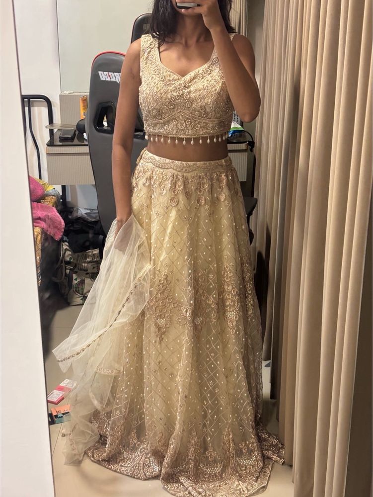 Elegant Cream Embroidered Lehenga Choli Set