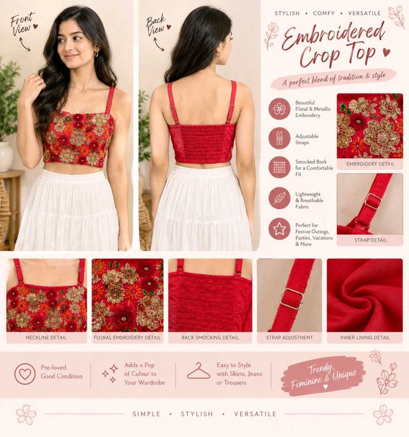 Beautiful Red Embroidered Blouse ❤️✨