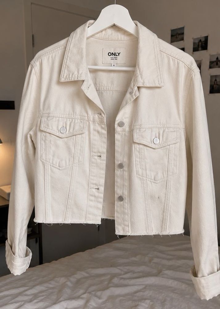 ONLY Cream Denim Cropped Jacket