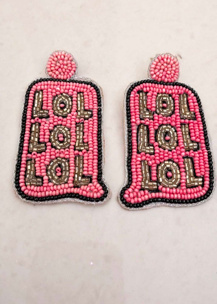 Pink LOL Beaded Dangle Earrings