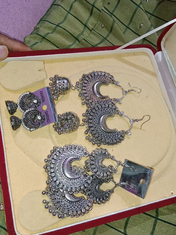 Silver Crescent Boho Earrings