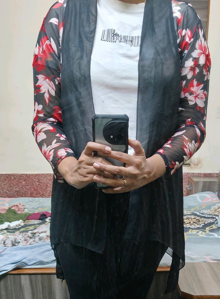 Floral Sleeve Sheer Cardigan