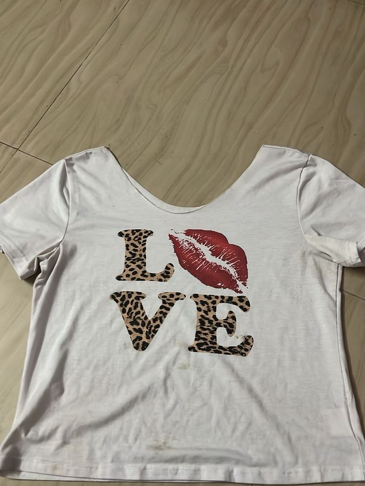 White LOVE T-Shirt with Kiss Print