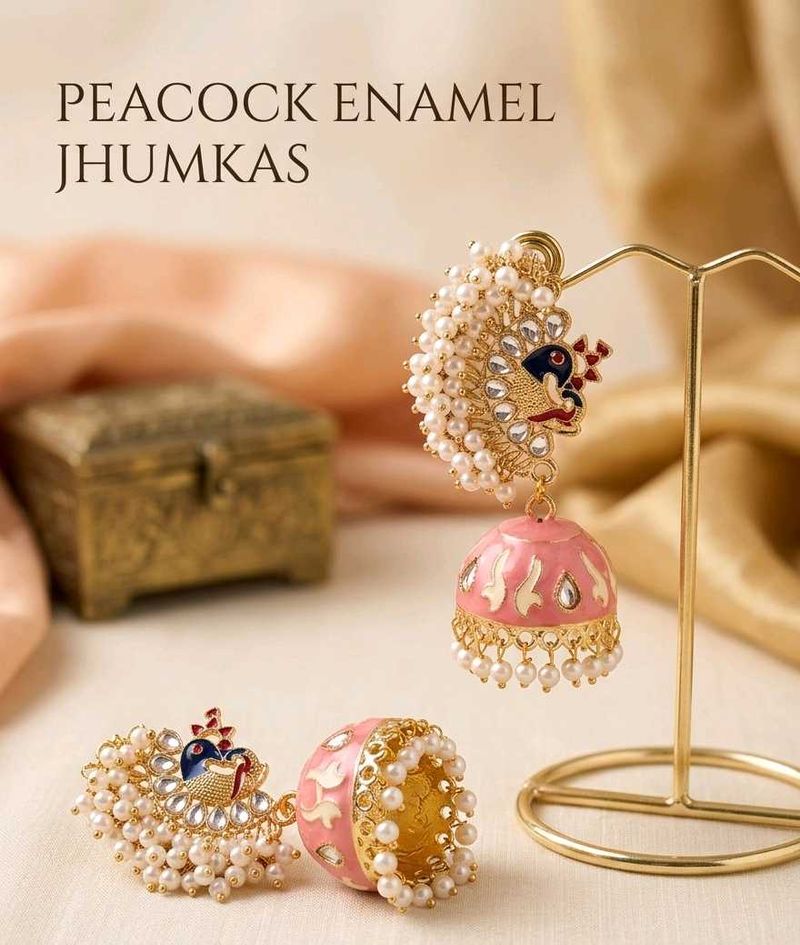 Newly Arrived -Peacock Enamel Jhumkas
