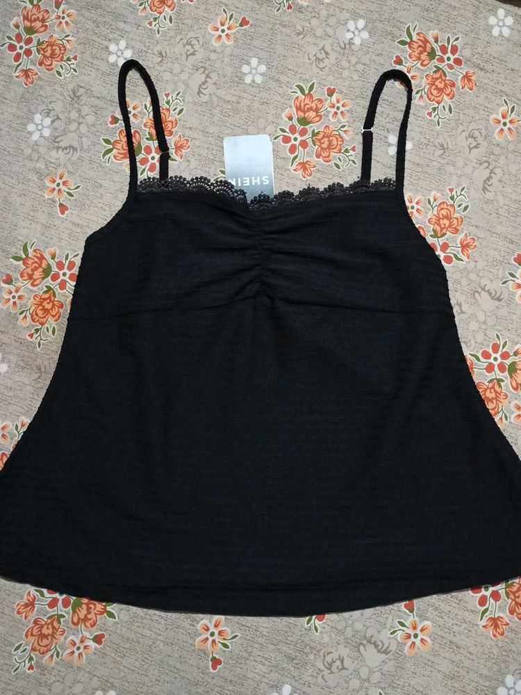Chic Black Lace Trim Cami Top