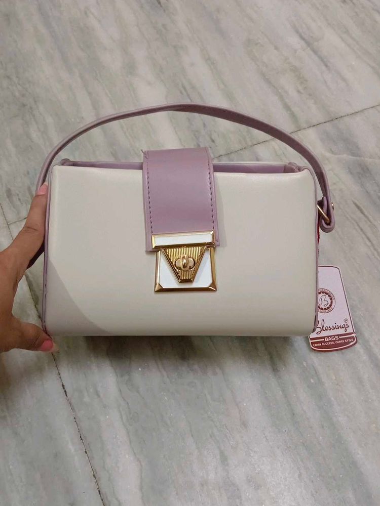 Elegant Cream &amp; Lilac Handbag