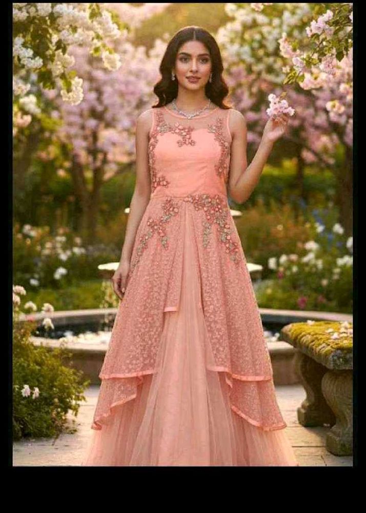 bust 38 Peach Embellished Gown