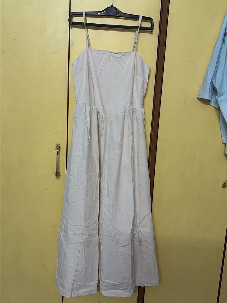 Cream Spaghetti Strap Midi Dress