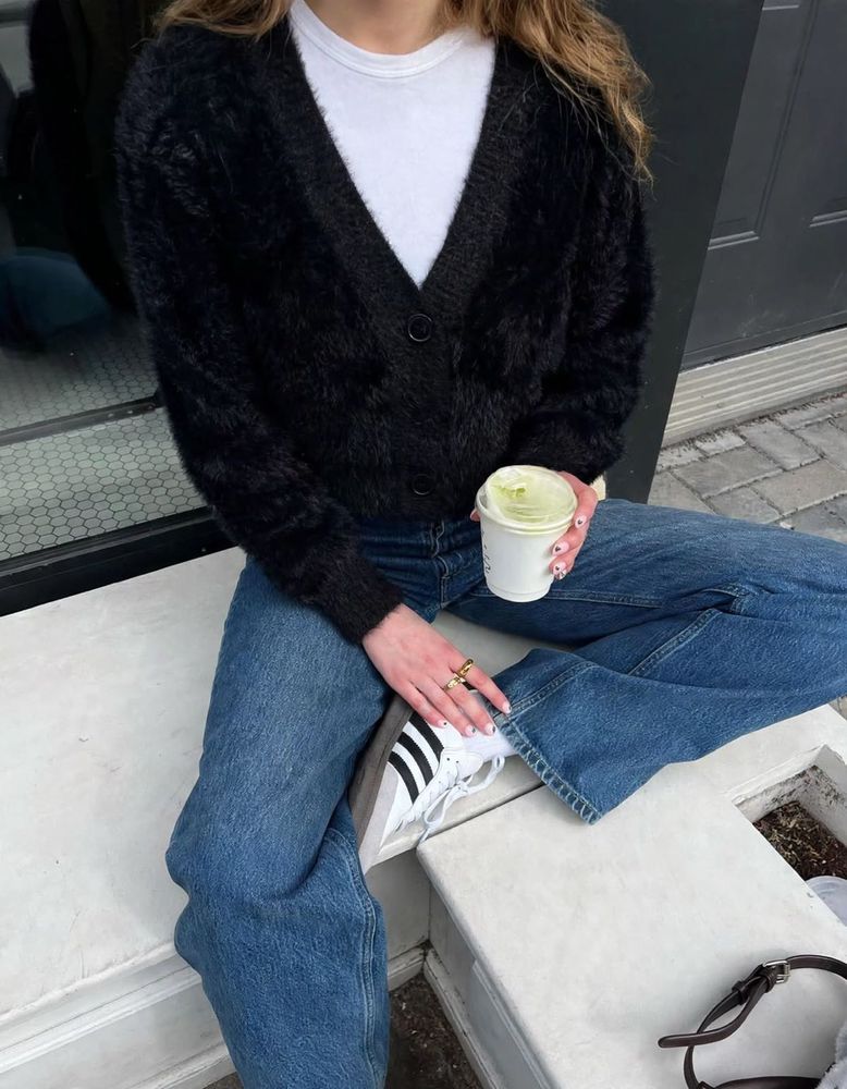 Imported Cozy Black Fuzzy Cardigan