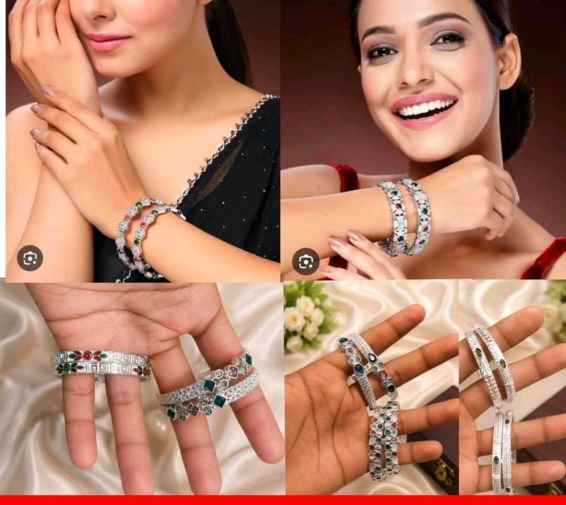 OG BANGLS Elegant Silver Bangles with Gemstone