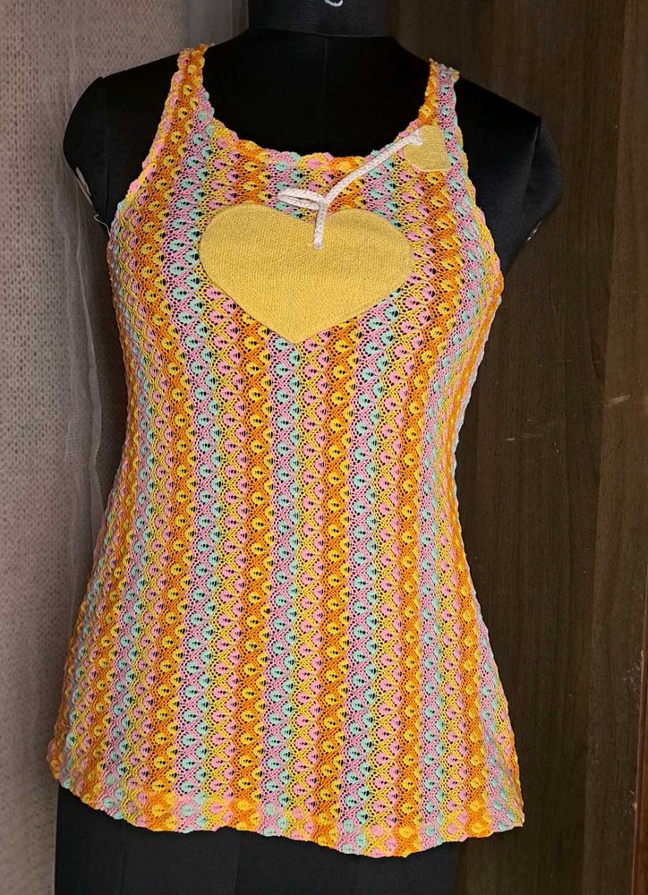 Colorful Knit Tank Top - Heart Detail