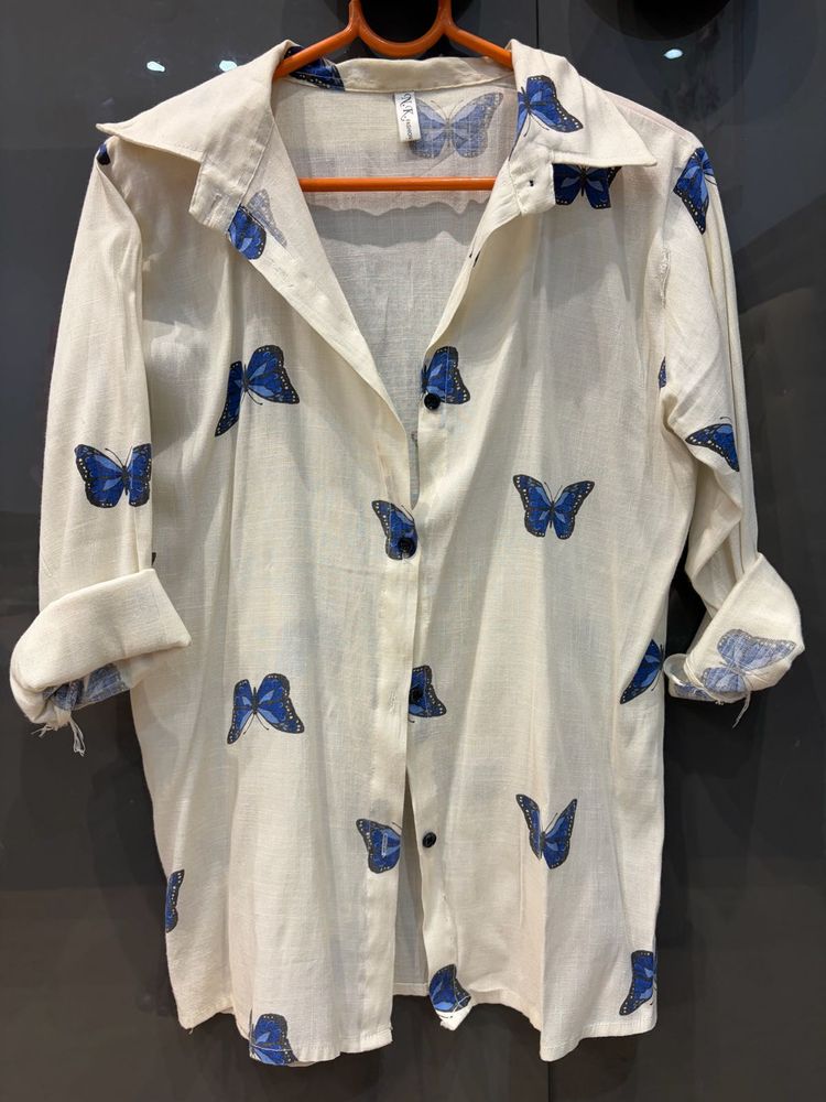 Chic Butterfly Print Button-Up Shirt