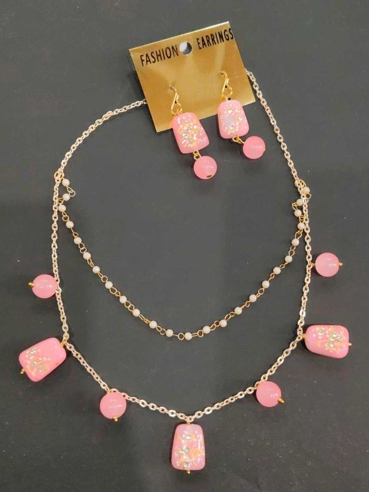 Pink Glass bead Fashion Jewelry Set( Antitarnish )