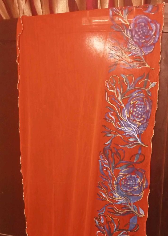 🍒 Red Dupatta with Floral Print
