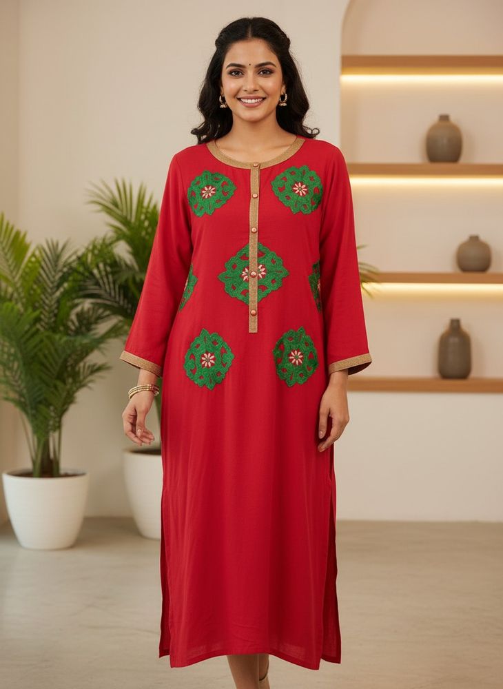 Red Embroidered Tunic Top( Free)