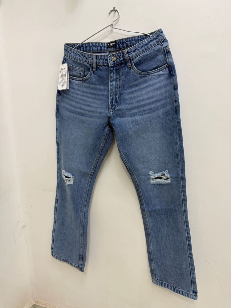 Shein Blue Distressed Denim Jeans