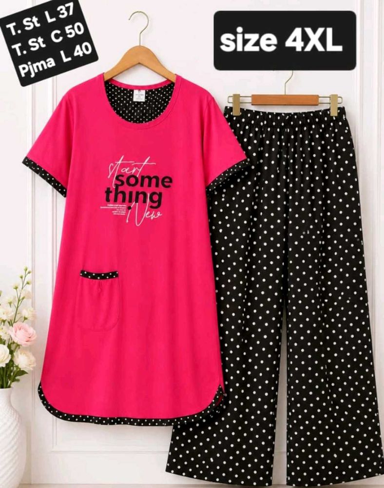 Comfy Pink &amp; Black Polka Dot Nightsuit cord set