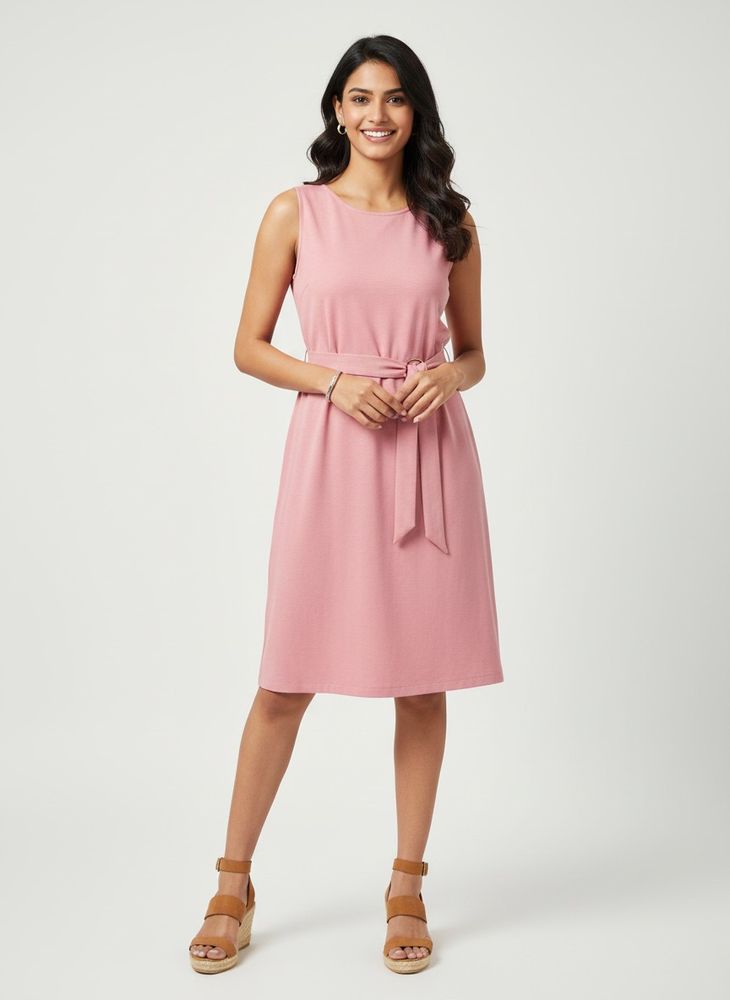 Chic Pink Sleeveless Dress with Buckle Detail