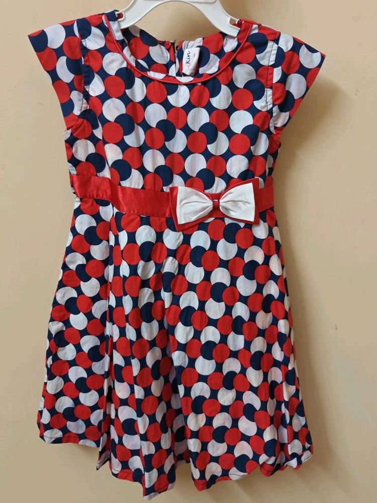 Girls Red, White &amp; Blue Polka Dot Dress