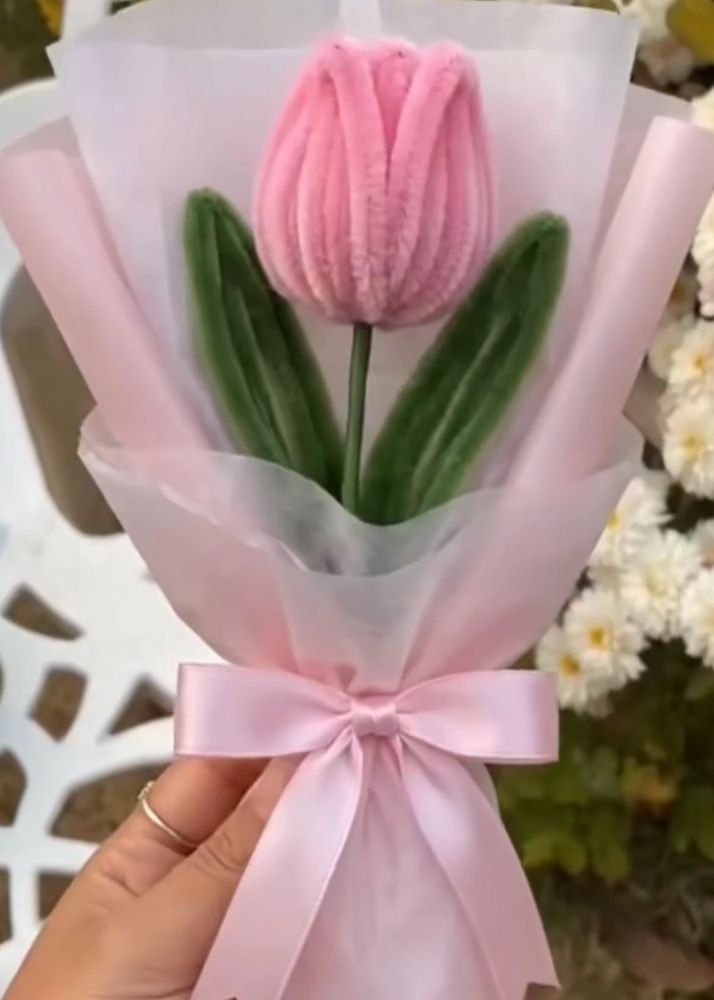 Handmade Pink Tulip Bouquet | Cute Gift