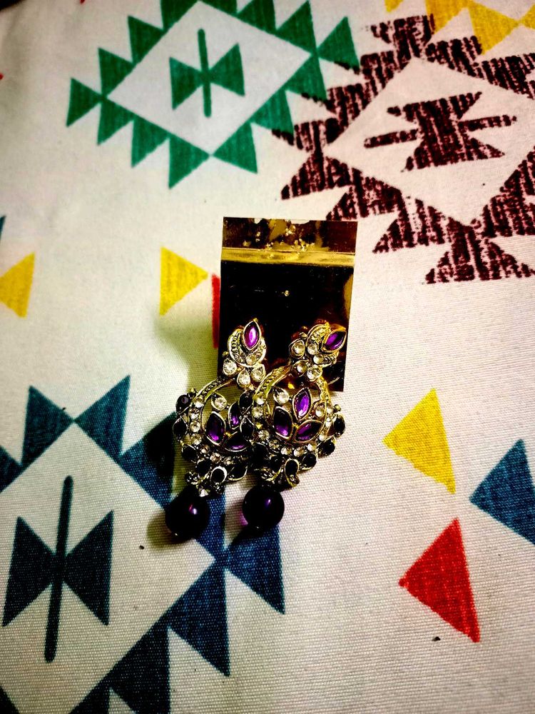 Elegant Purple &amp; Crystal Statement Earrings