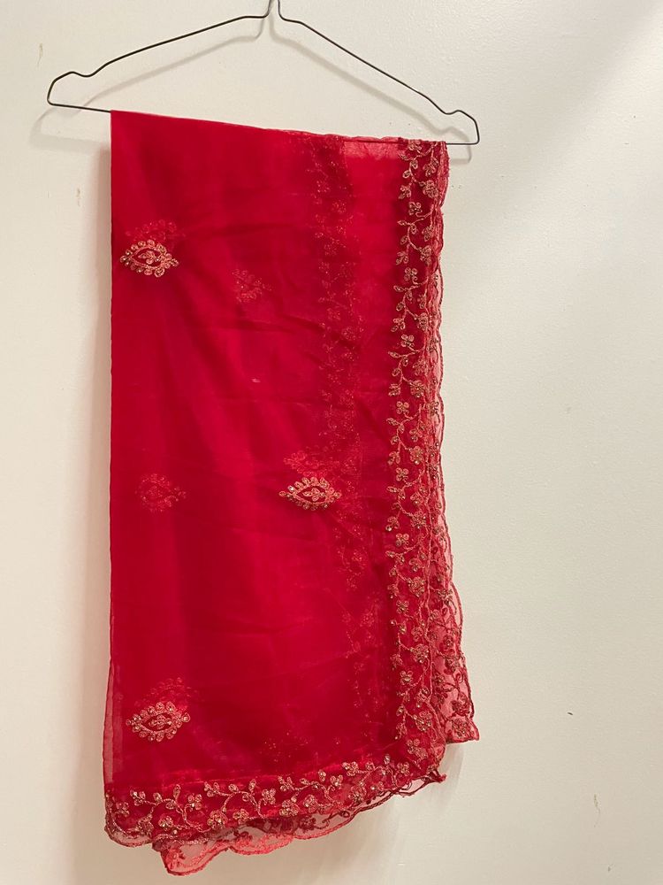 Elegant Red Embroidered Shawl
