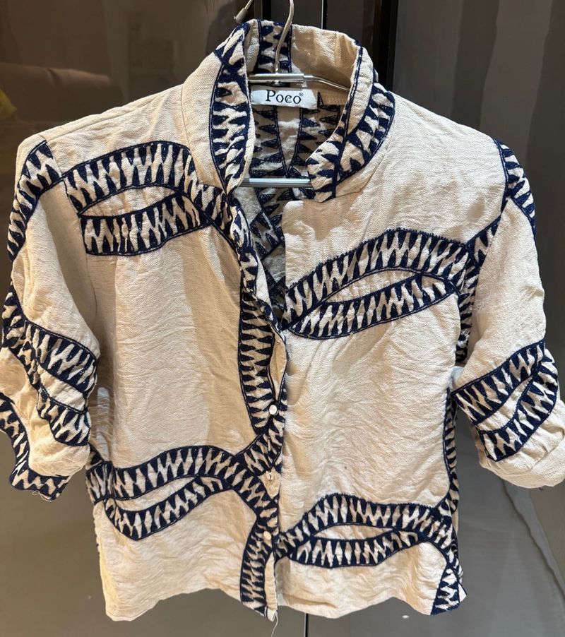 Stylish Beige &amp; Blue Printed Shirt