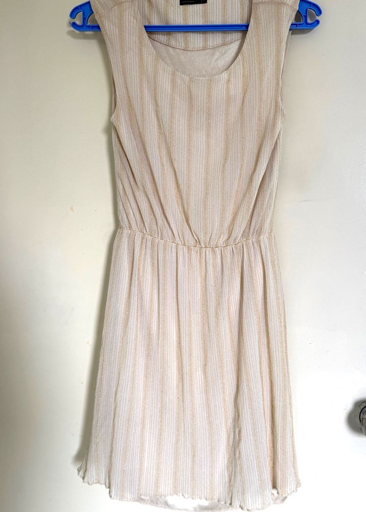 Elegant Cream Pleated Shimmer Dress | Excellent Co