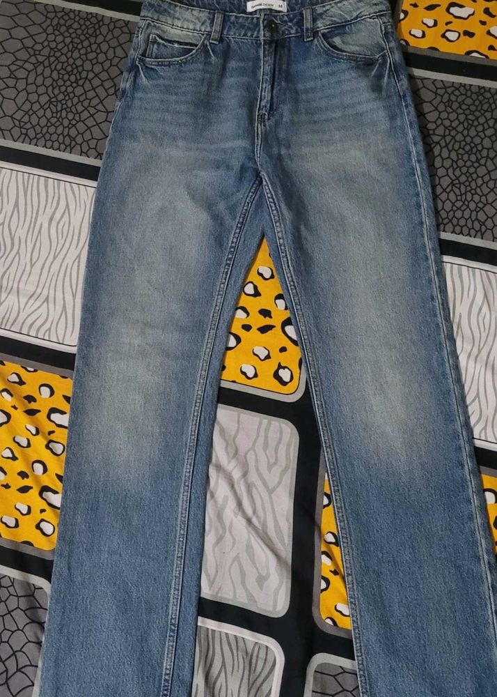 Blue Denim Straight Leg Jeans